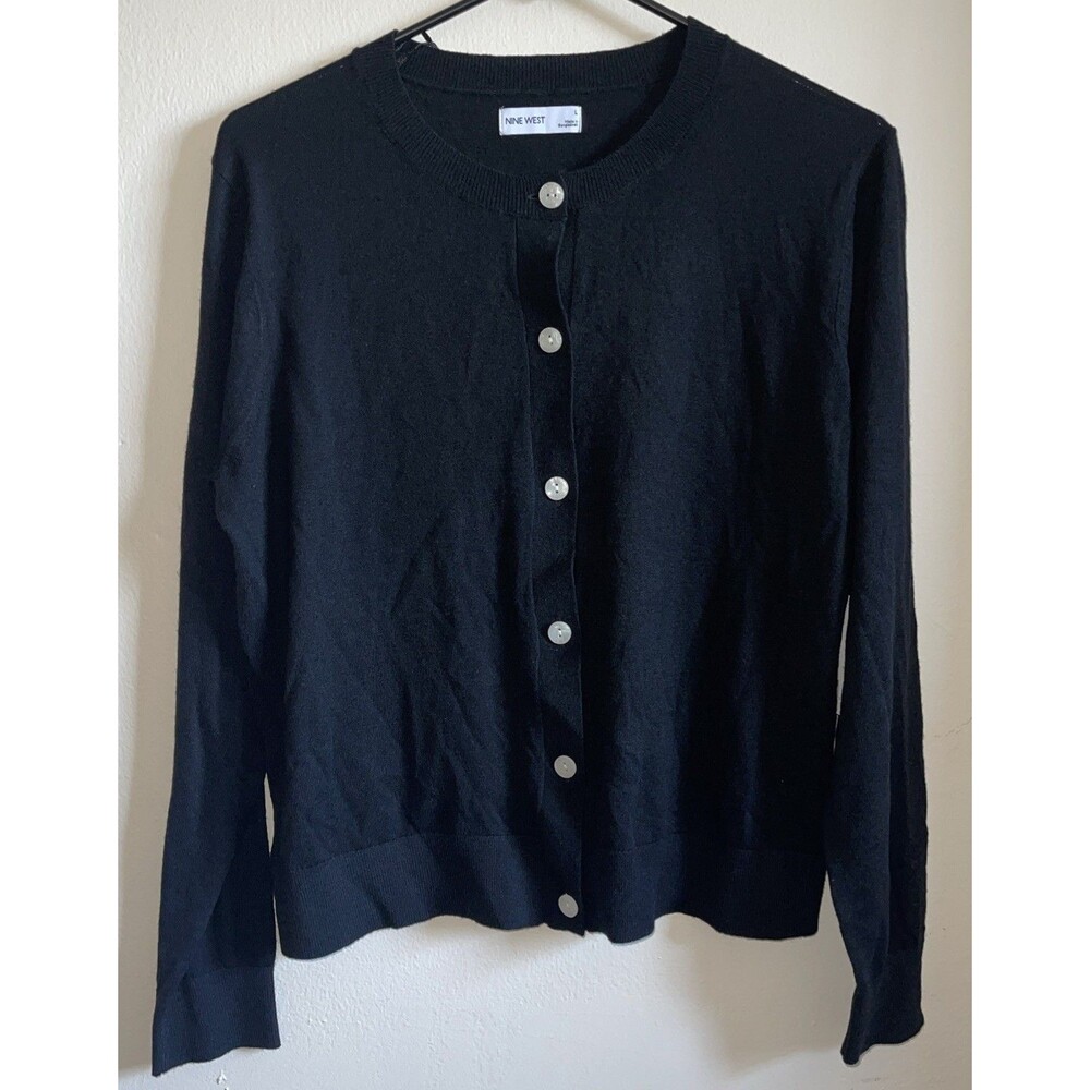 Nine West Women's Classic Fit Midweight Stretch Knit Cropped Cardigan Sweater L